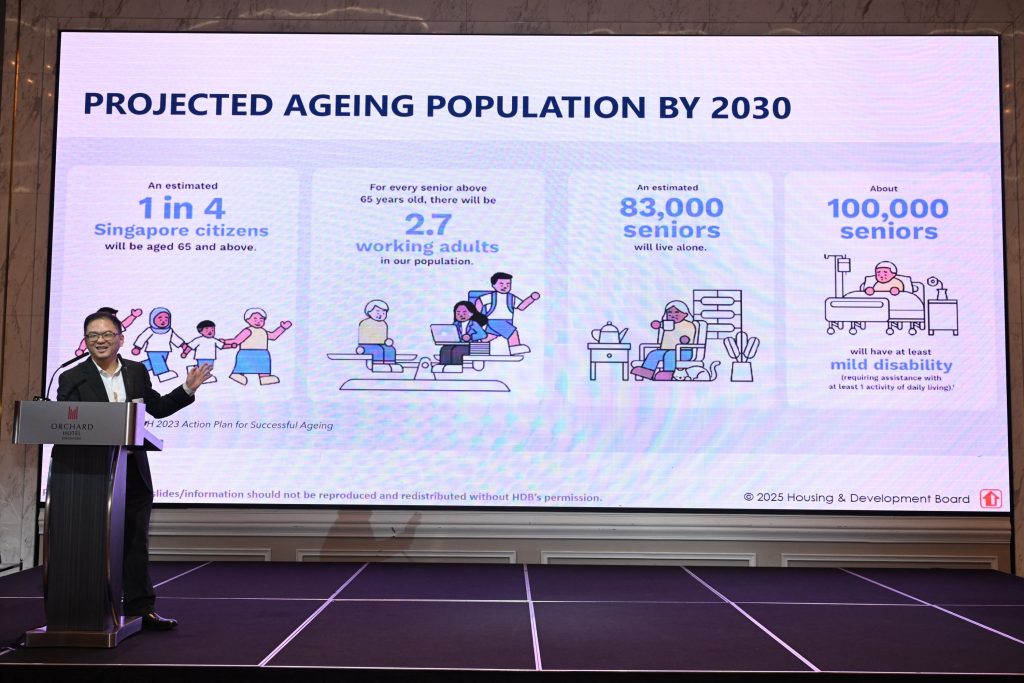 HDB's Group Director of Design Development, Mr Choo Chin Hua, sharing about Community Care Apartments at the Inaugural REDAS-Ageing Asia Dialogue: Assisted Living Developments on 20 Nov 2025