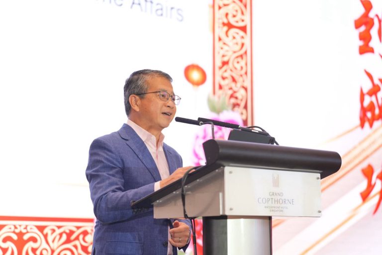 Minister Edwin Tong delivering his speech at the REDAS Spring Festival Lunch 2026 on 27 Feb 2026