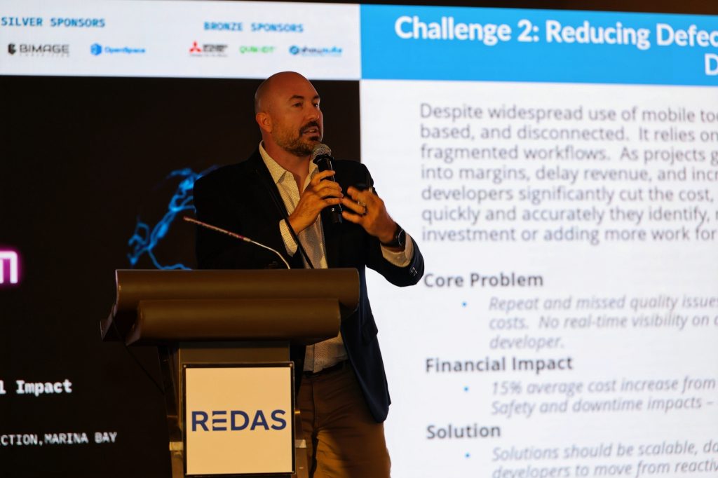 Mr Ben Shanks, Senior Director at Novade Solutions, presenting their AI-powered defect detection solution at the REDAS Innovation Challenge 2026"