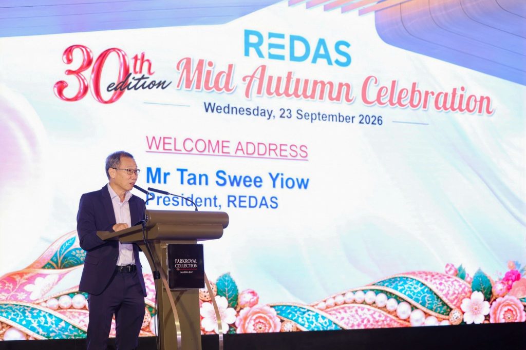 Mr. Tan Swee Yiow, President of REDAS, delivering a welcome speech at the REDAS Mid Autumn Celebration on 23 September 2026.